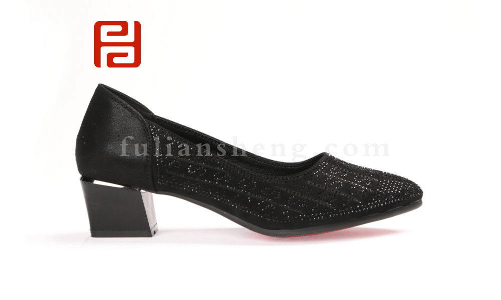 福連升春款女士水鉆棉麻方跟通勤工作鞋休閑鞋老北京布鞋圖片