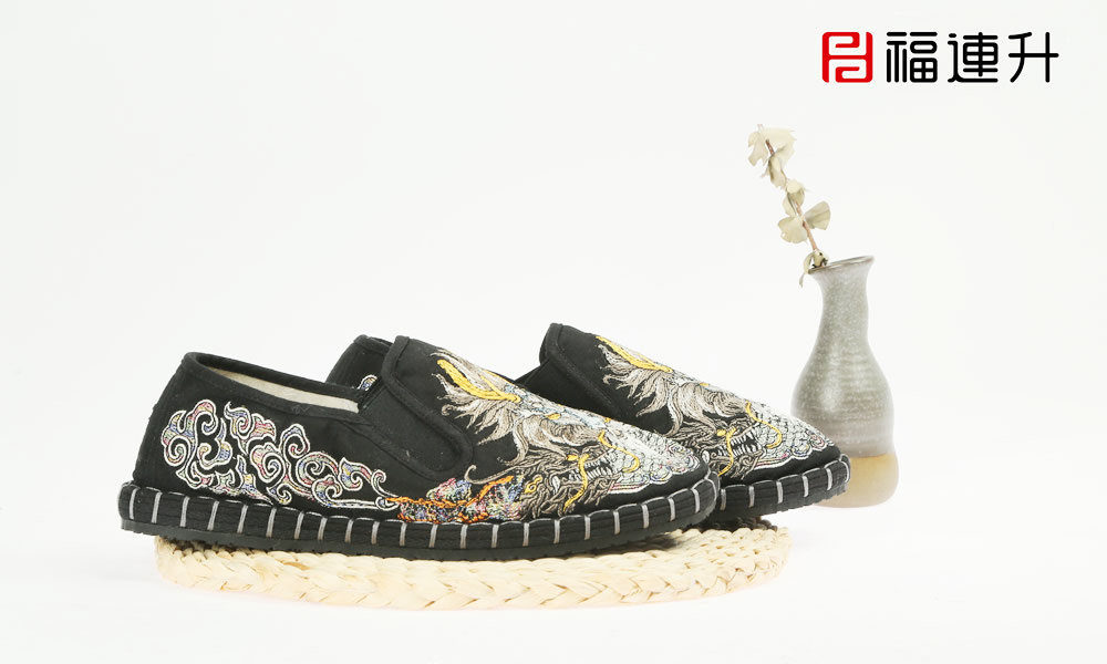 福連升男士刺繡亞麻復(fù)古風(fēng)中國(guó)龍祥云老北京布鞋單鞋圖片