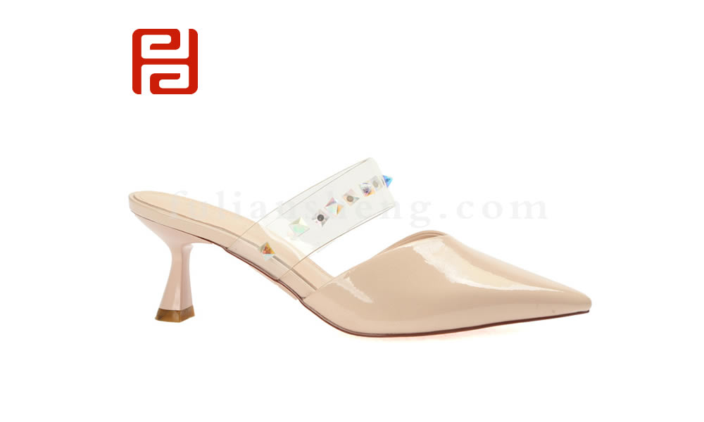 福連升夏女外穿一字帶女鞋 時尚中跟性感涼拖鞋圖片