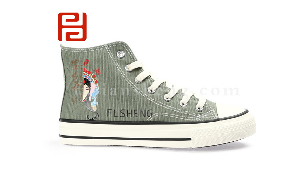 中國風(fēng)高幫帆布鞋 臉譜刺繡情侶鞋潮流百搭休閑布鞋圖片