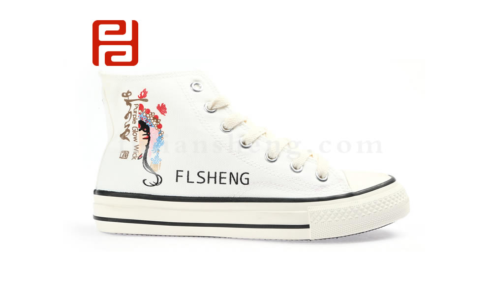 中國風(fēng)高幫帆布鞋 臉譜刺繡情侶鞋潮流百搭休閑布鞋圖片