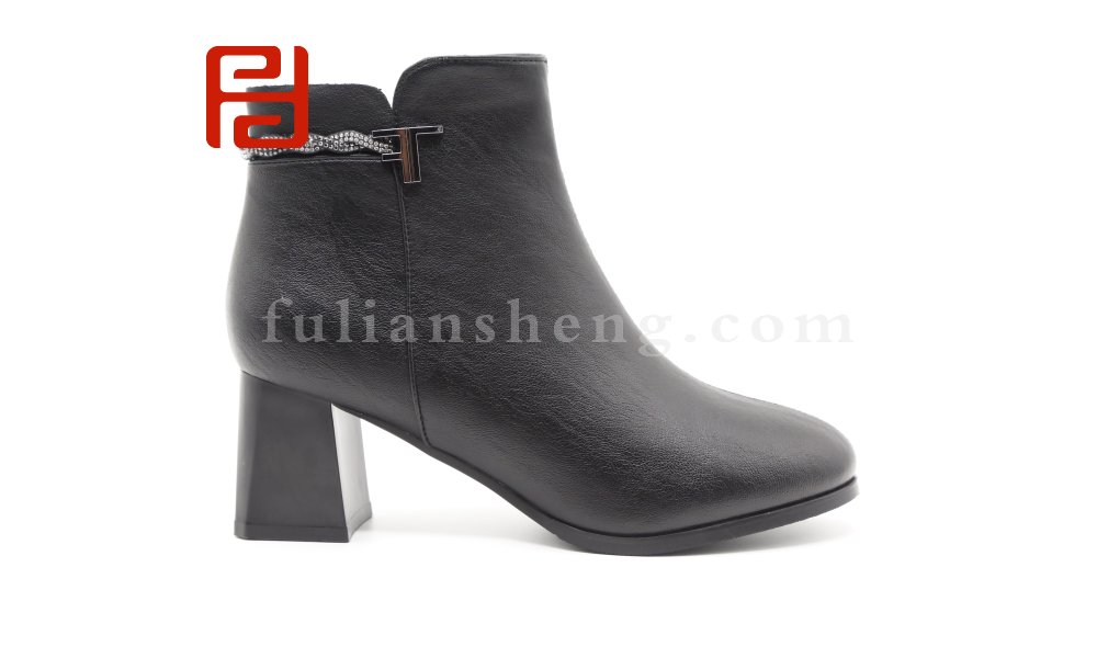 福連升休閑鞋短靴女20冬季新款粗跟短筒圓頭高跟工作鞋圖片