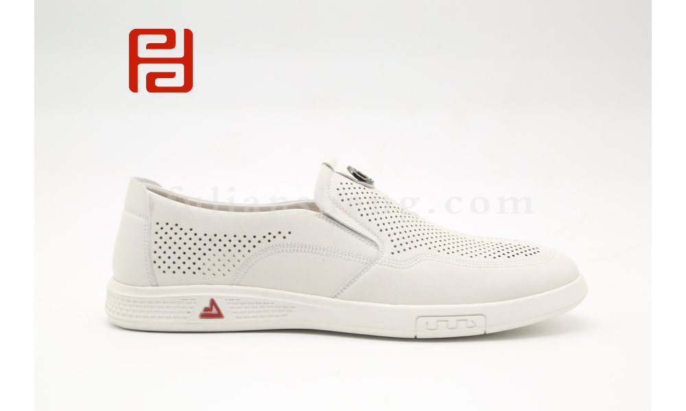 福連升夏季休閑商務(wù)男鞋棕色黑色打孔透氣舒適套腳鞋圖片