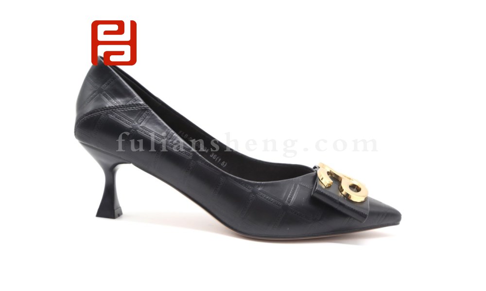 福連升休閑工作通勤壓紋淺口細(xì)跟中跟舒適女鞋圖片