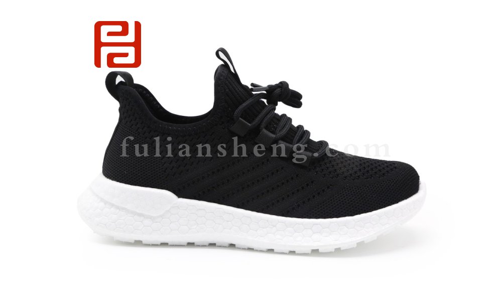 福連升休閑運(yùn)動(dòng)女鞋飛織透氣輕便爆米花鞋底