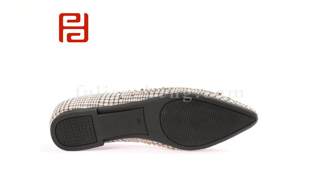 福連升民國風(fēng)格子布單鞋女鑲鉆淺口尖頭鞋平底瓢鞋(圖3)