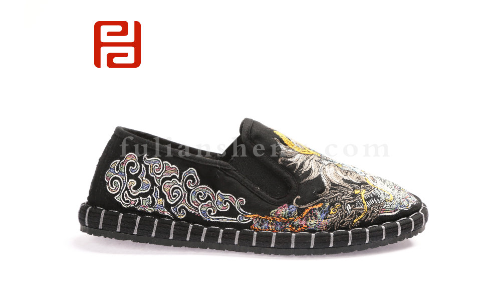 福連升男士刺繡亞麻復(fù)古風(fēng)中國(guó)龍祥云老北京布鞋單鞋(圖3)
