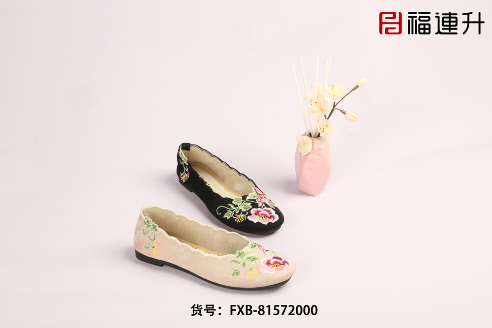 福連升繡花鞋女單鞋淺口老北京布鞋媽媽鞋軟底舒適懶人鞋(圖1)