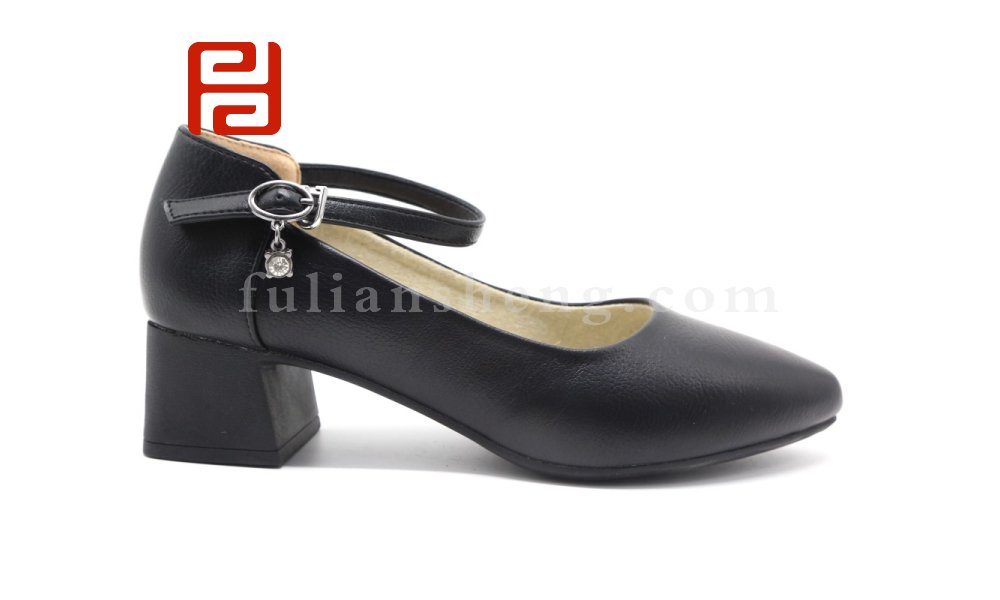 福連升春秋淺口單鞋女粗跟一字扣婚鞋通勤工作鞋